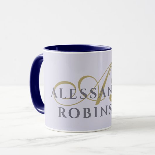 Monogram Lavender Gold Black Minimalist Stylish  Tasse (Vorderseite Links)