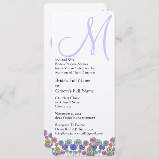 Monogram Lavender Periwinkle Wedding Einladung (Vorne/Hinten)
