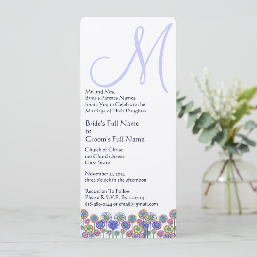 Monogram Lavender Periwinkle Wedding Einladung (Stehend Vorderseite)
