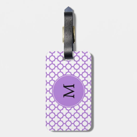 Monogram Lavender Quatrefolienmuster Gepäckanhänger (Rückseite vertikal)