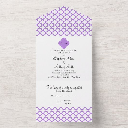 Monogram Lavender Quatrefolienmuster Probe Alle All In One Einladung (Innen Boden)