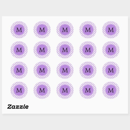 Monogram Lavender Quatrefolienmuster Runder Aufkleber (Blatt)