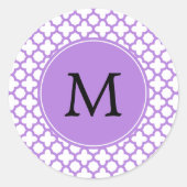 Monogram Lavender Quatrefolienmuster Runder Aufkleber (Vorderseite)