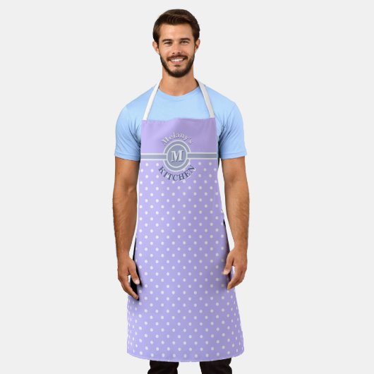 Monogram Lavender & White Polka Dot Kitchen Schürz Schürze (Getragen)