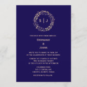 Monogram Leaf Crest Navy Blue Beige Classy Wedding Einladung (Vorderseite)