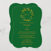 Monogram Leaf Crest Orange Forest Green Wedding Einladung (Vorne/Hinten)