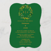 Monogram Leaf Crest Orange Forest Green Wedding Einladung (Vorderseite)