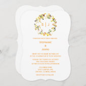 Monogram Leaf Crest Orange Gold White Chic Wedding Einladung (Vorne/Hinten)