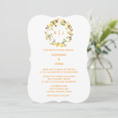 Monogram Leaf Crest Orange Gold White Chic Wedding Einladung (Stehend Vorderseite)