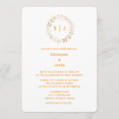 Monogram Leaf Crest Orange White Classy Wedding Einladung (Vorderseite)