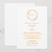 Monogram Leaf Crest Orange White Classy Wedding Einladung (Vorne/Hinten)
