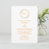 Monogram Leaf Crest Orange White Classy Wedding Einladung (Stehend Vorderseite)