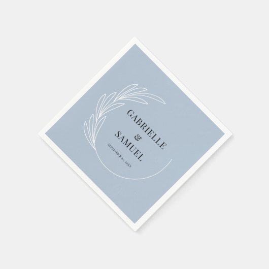Monogram Leaf Wreath Dusty Blue Wedding Serviette (Ecke)