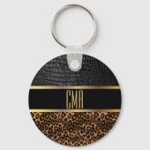 Monogram Leather and Leopard Pattern Schlüsselanhänger (Vorderseite)