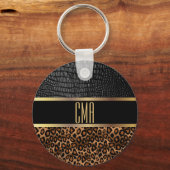 Monogram Leather and Leopard Pattern Schlüsselanhänger (Vorderseite)