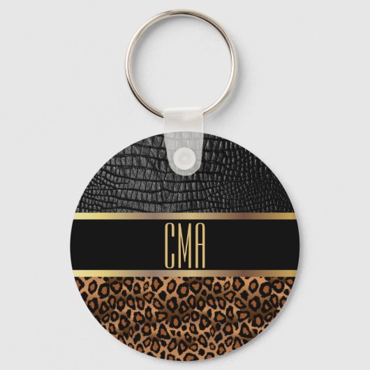 Monogram Leather and Leopard Pattern Schlüsselanhänger (Rückseite)
