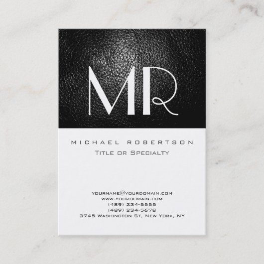 Monogram Leather White Parisian Business Card Visitenkarte (Vorderseite)