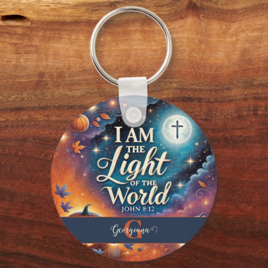 Monogram Lebendige Christliche Halloween Bibelvers Schlüsselanhänger (Rückseite)