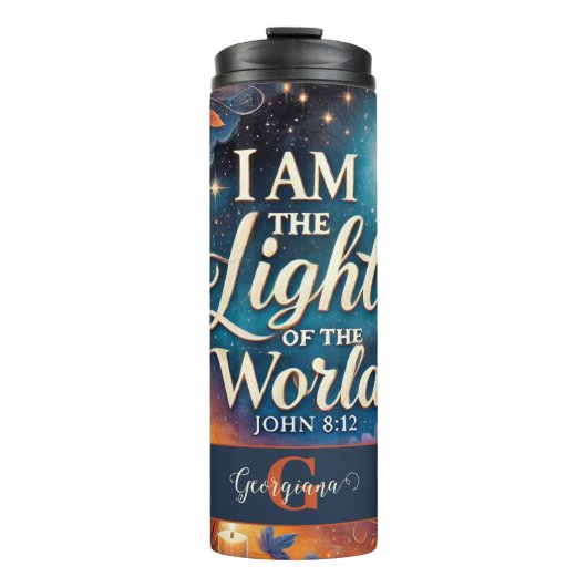 Monogram Lebendige Christliche Halloween Bibelvers Thermosbecher (Vorderseite)