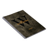 Monogram Leder schwarze Gold Skript Name chic Notizblock (Rechte Seite)