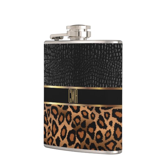 Monogram Leder und Leopard Muster Flachmann (Links)