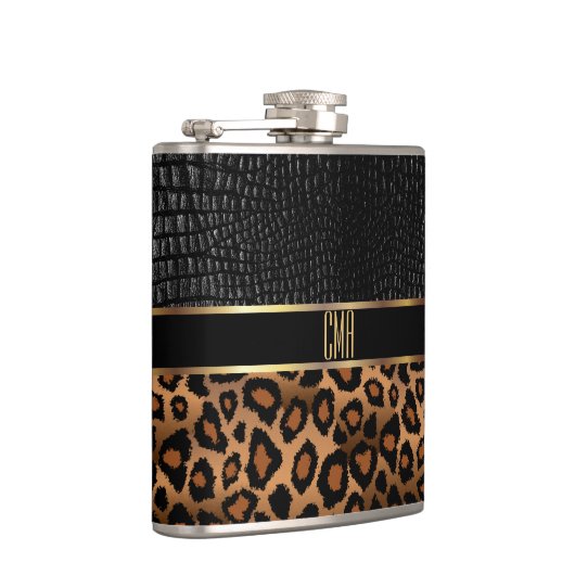 Monogram Leder und Leopard Muster Flachmann (Rechts)