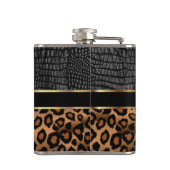 Monogram Leder und Leopard Muster Flachmann (Rückseite)