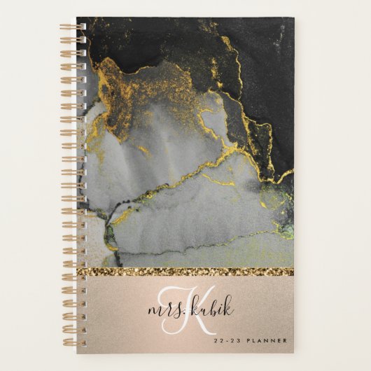 Monogram-Lehrer-Planner aus Gold und schwarzem Mar Planer (Vorderseite)