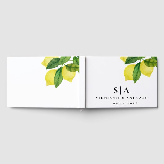 Monogram Lemon Citrus Branch Greenerity Wedding Gästebuch (Voll)