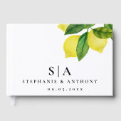 Monogram Lemon Citrus Branch Greenerity Wedding Gästebuch (Vorderseite)