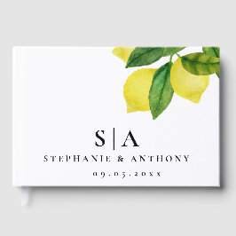 Monogram Lemon Citrus Branch Greenerity Wedding Gästebuch