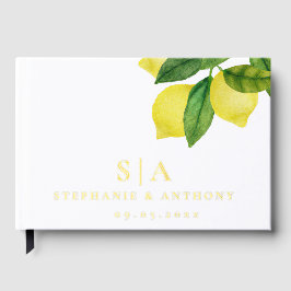 Monogram Lemon Citrus Branch Greenerity Wedding Gästebuch