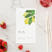 Monogram Lemon Citrus Branch Greenerity Wedding Serviette (Beispiel)