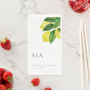 Monogram Lemon Citrus Branch Greenerity Wedding Serviette