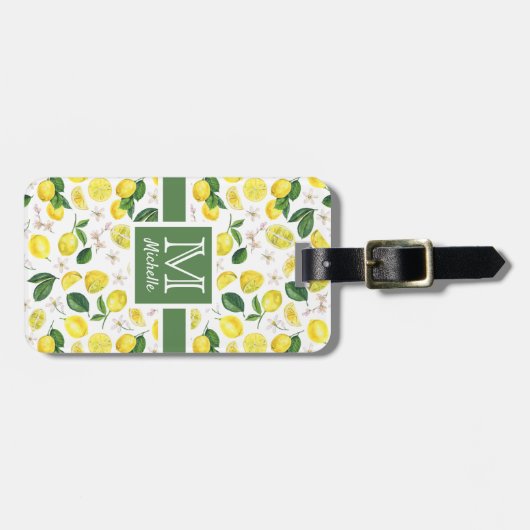 Monogram Lemon Citrus Muster Gepäckanhänger (Vorderseite horizontal)