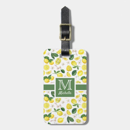 Monogram Lemon Citrus Muster Gepäckanhänger (Vorderseite vertikal)