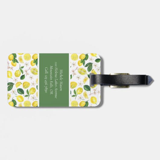 Monogram Lemon Citrus Muster Gepäckanhänger (Rückseite horizontal)
