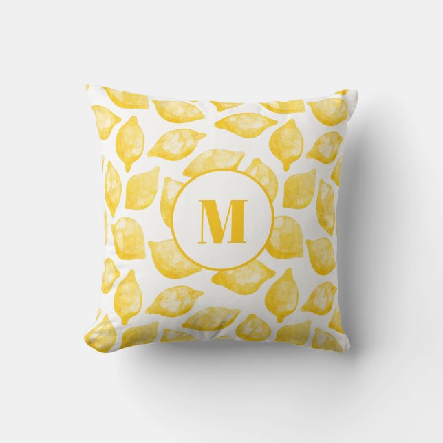 Monogram Lemon Muster Kissen (Vorderseite)