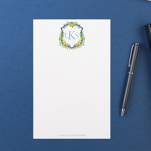 Monogram Lemon Wappen, Blau und Weiß, kundenspezif Briefpapier