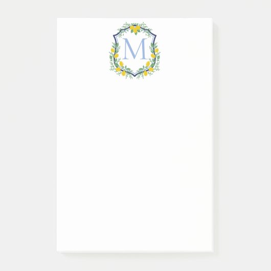 Monogram Lemon Wappen, Blau und Weiß, kundenspezif Post-it Klebezettel (Vorderseite)
