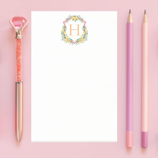 Monogram Lemon Wappen, Pink & Orange Custom Post-it Klebezettel