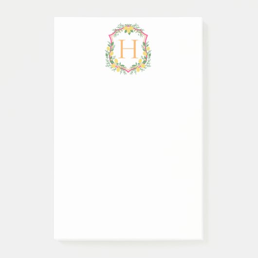 Monogram Lemon Wappen, Pink & Orange Custom Post-it Klebezettel (Vorderseite)