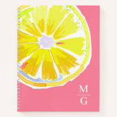 Monogram Lemon Watercolor Modern Pink Notizblock (Vorderseite)
