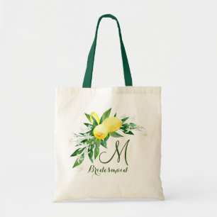 Monogram Lemons Blossom Bridesmaid Tote Bag Tragetasche