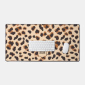 Monogram Leopard Brown Chic Girl Animal Print Schreibtischunterlage (Tastatur & Maus)