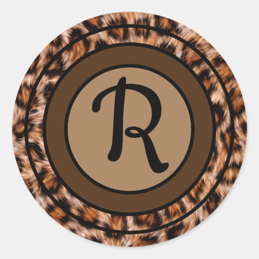 Monogram Leopard Muster Runder Aufkleber (Vorderseite)