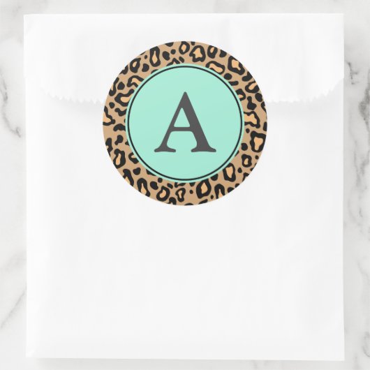 Monogram Leopard Musterkleber Runder Aufkleber (Tasche)
