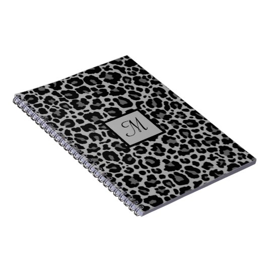 Monogram Leopard Print Animal Cheetah Gray Initial Notizblock (Rechte Seite)