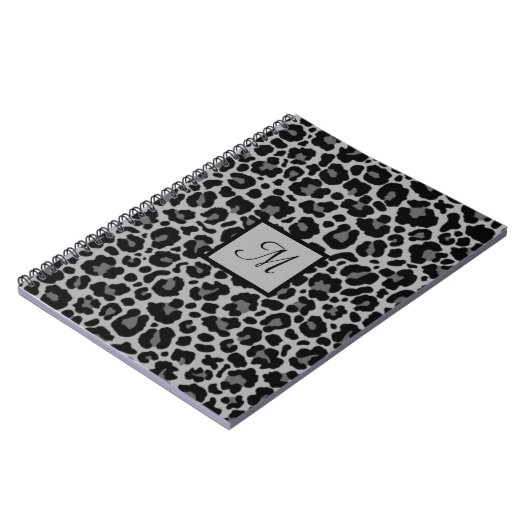 Monogram Leopard Print Animal Cheetah Gray Initial Notizblock (Linke Seite)