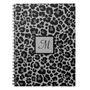 Monogram Leopard Print Animal Cheetah Gray Initial Notizblock